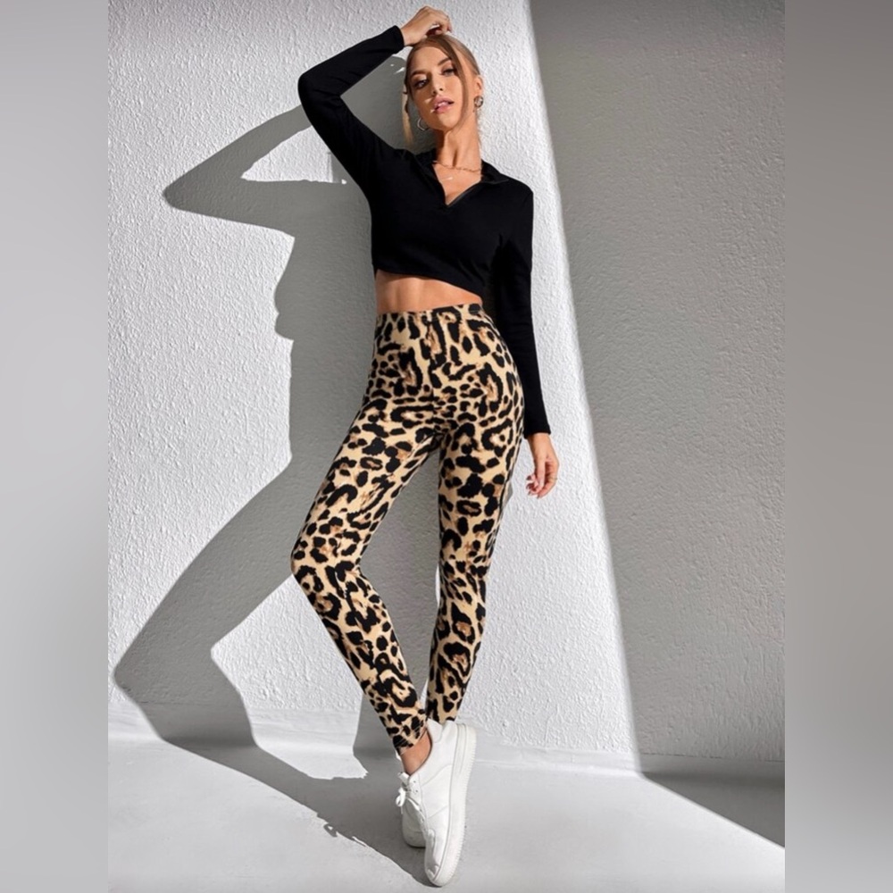 SHEIN Curve Khaki Leopard Print High-Rise Yoga Leggings ~ Size 12 ~ NWOT